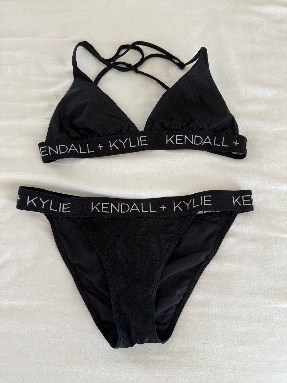 Kendall & Kylie Black Logo Elastic Triangle Bralette and Bikini Brief